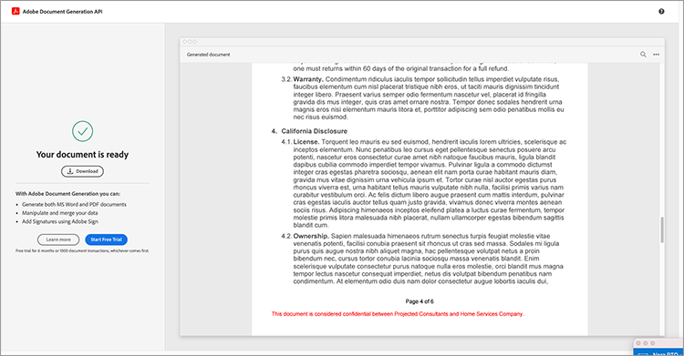 Screenshot of California Disclosure information