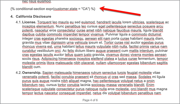 Screenshot of the Conditional-section tag