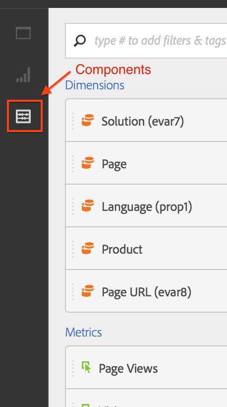 Workspace panel highlighting the Components icon in the left-rail