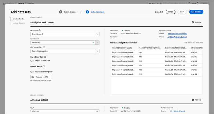 Configure datasets