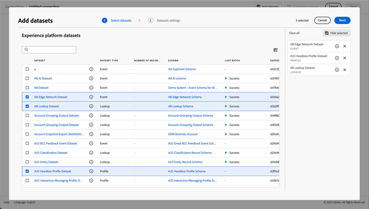 Select datasets