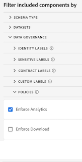 Filter included components by list showing Enforce Analytics selected