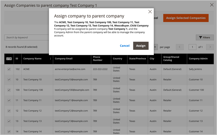 Assign companies to organization