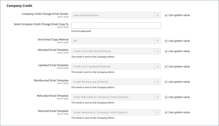 Customers configuration - company credit emails