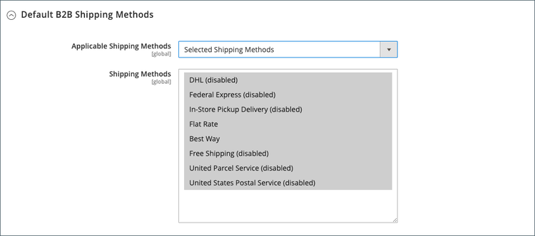 B2B configuration - default shipping methods