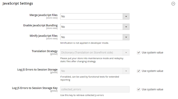 JavaScript Settings