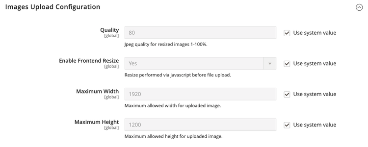 Advanced configuration - Image Upload Configuration