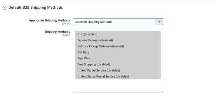 B2B configuration - default shipping methods