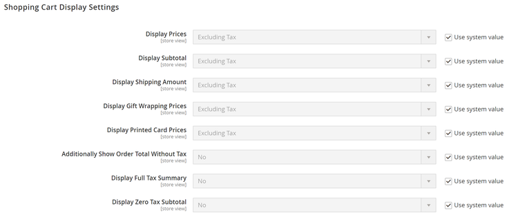 Shopping Cart Display Settings