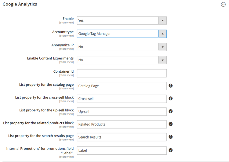 Google Analytics - Google Tag Manager account type