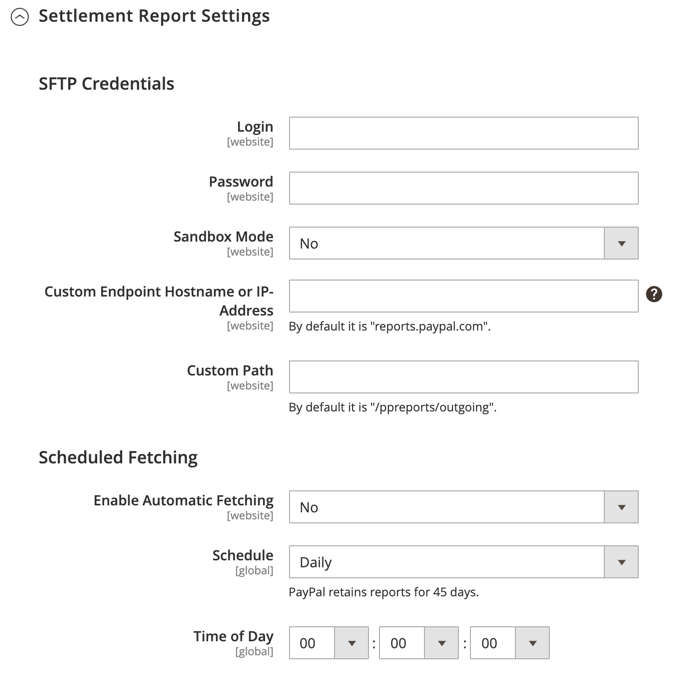 Settlement Report Settings