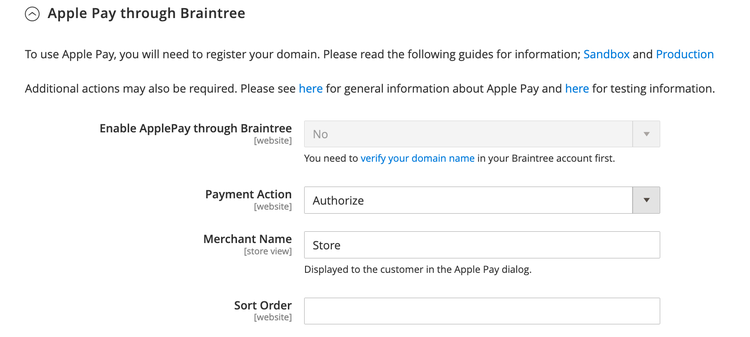 Apple Pay through Braintree