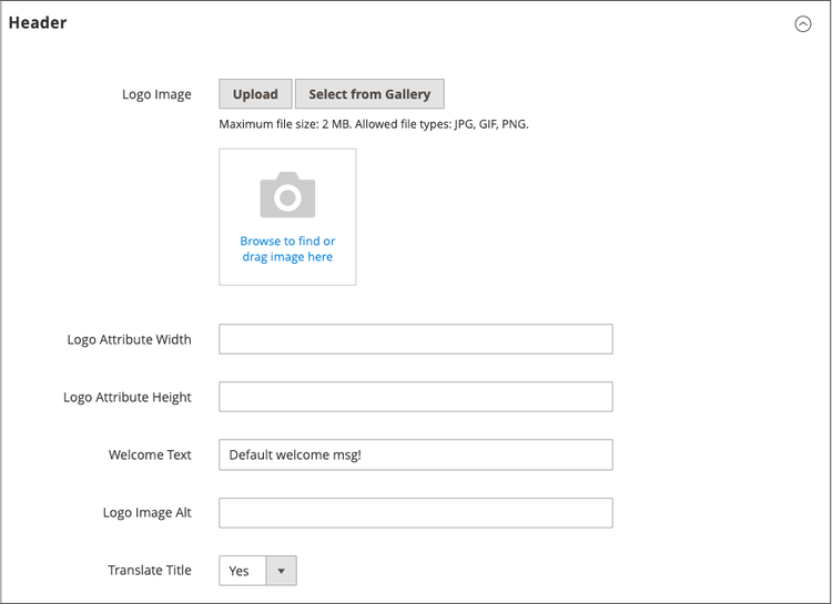 Header configuration settings