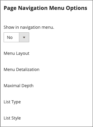 Page navigation menu options