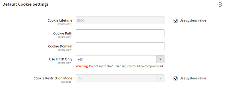 Default Cookie Settings