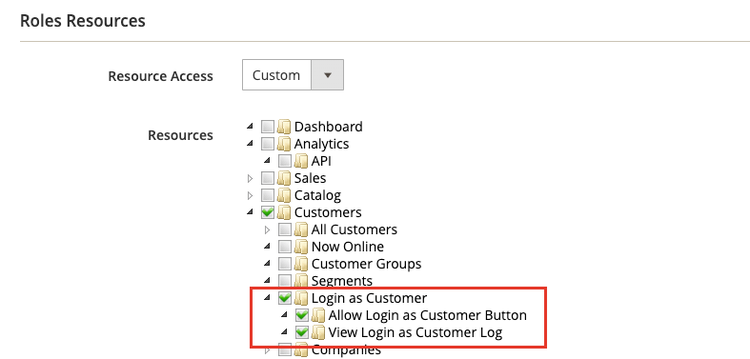 Role Resources - Login as Customer