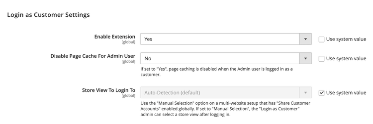 Configuration options - Login as Customer