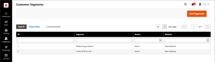 Customer segments list