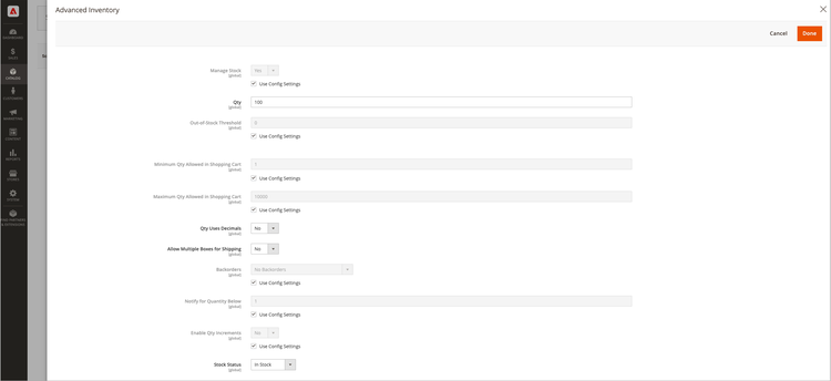 Advanced Inventory for a Product