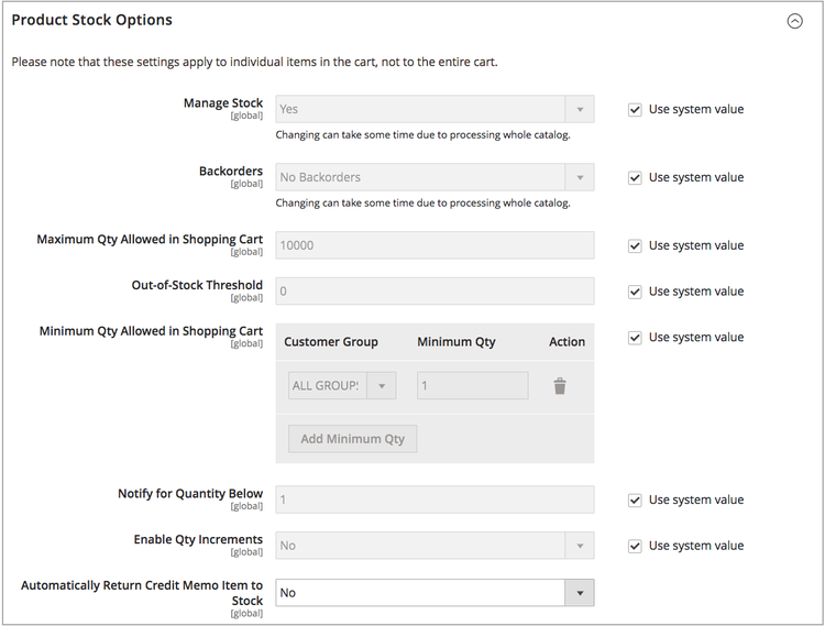 Product Stock Options