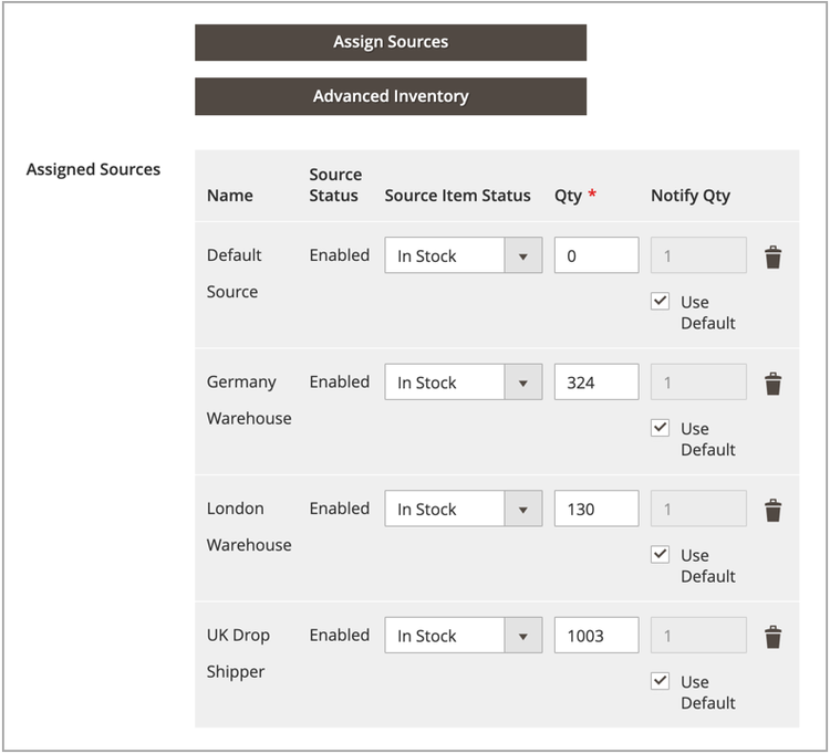 Sources Section for a product