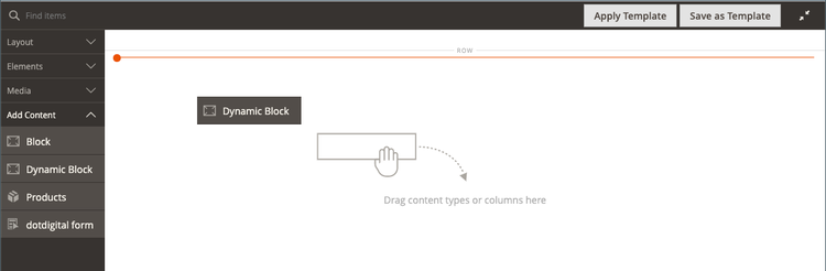 Dragging a dynamic block placeholder to the stage