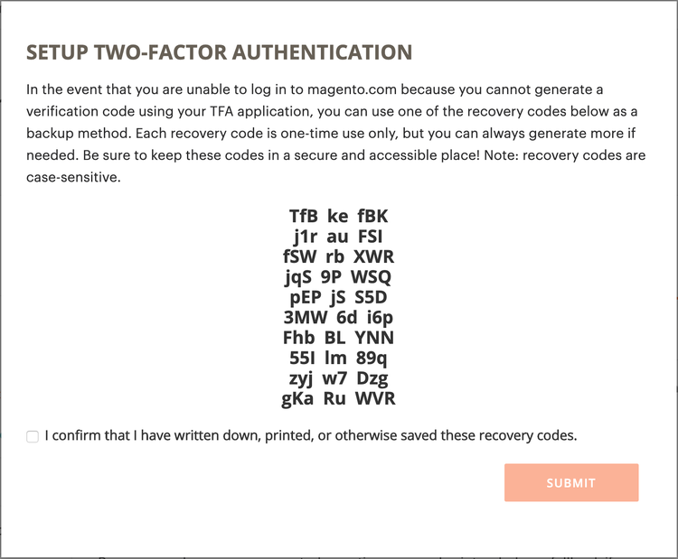 View recovery codes