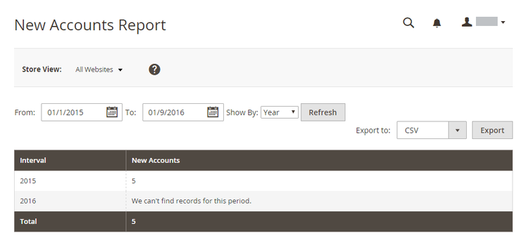 New Accounts Report