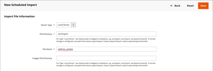 Data import - scheduled import file information