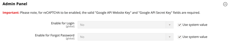 reCAPTCHA admin options