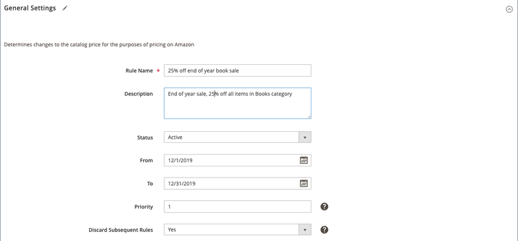 Pricing rule general settings