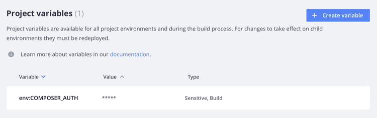 Project variables