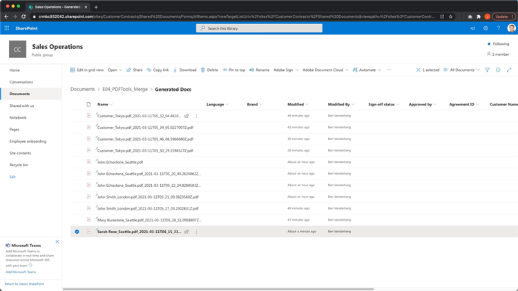 Screenshot of SharePoint directory with new PDF file