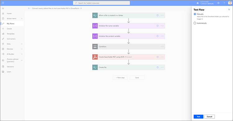 Screenshot of the Test flow