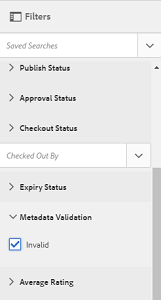 Option selected in Metadata Validation predicate of Filters panel