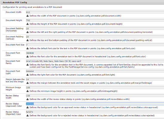 Configuration to print asset annotation on PDF document