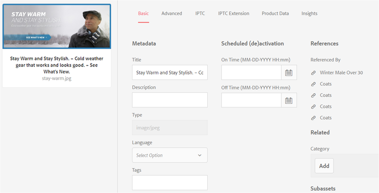 view the references of Experience Manager Assets in References column in asset details