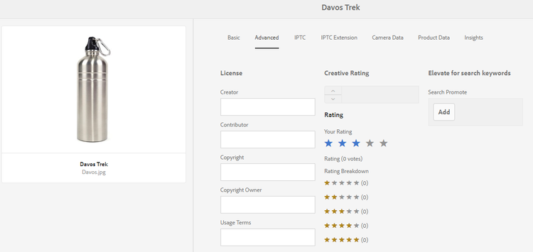 Advanced tab in asset Properties to assign rating