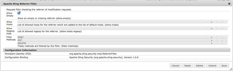 Referrer Filter settings