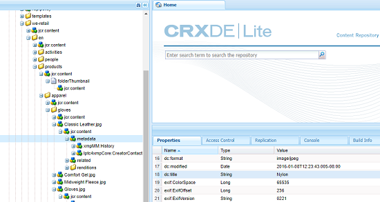 metadata stored in asset node in the repository