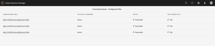 Connection test of Connected Assets configured Sites