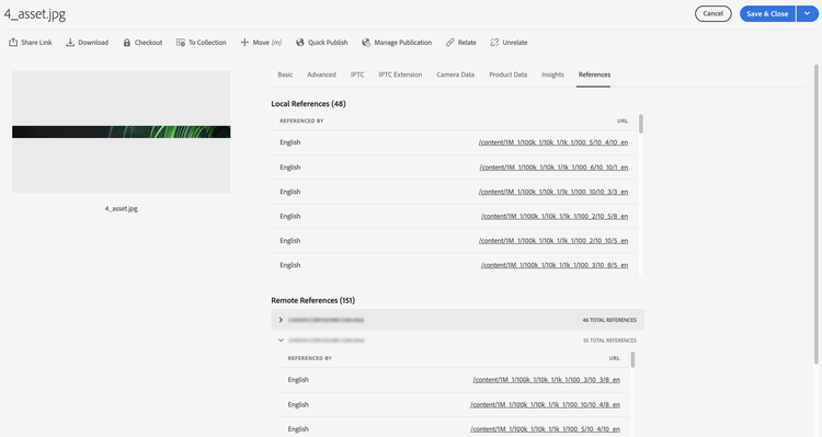 Remote references in asset Properties page