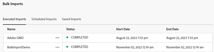 Save bulk import configuration