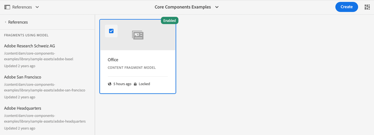 Content Fragment Model in References