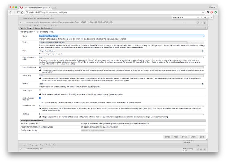 Configuration of a job processing queue