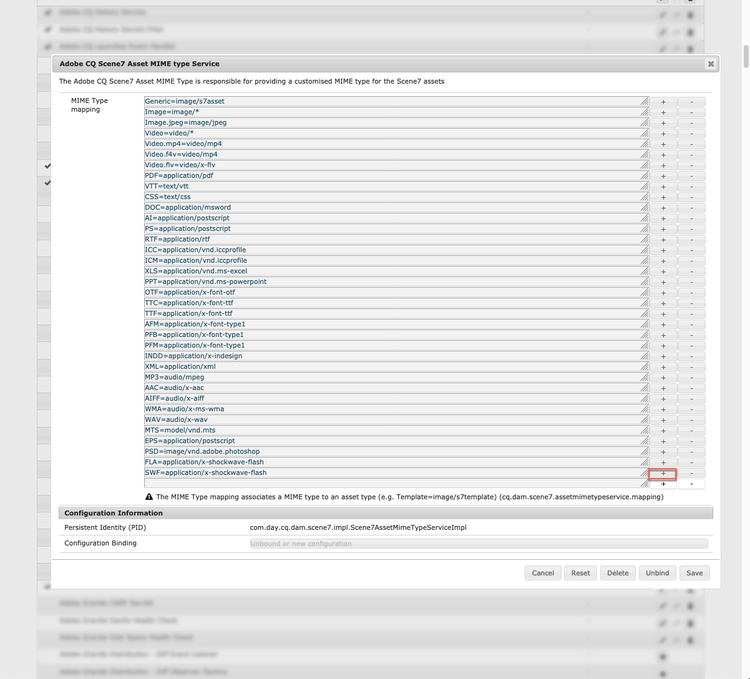 Adobe CQ Scene7 Asset Mime Type Service