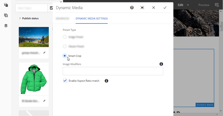 Dynamic Media smart crop settings