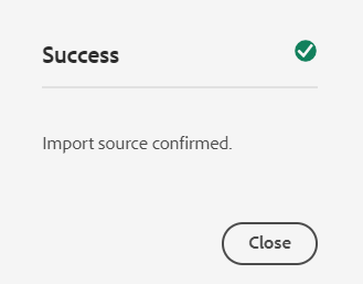 Bulk Import success message