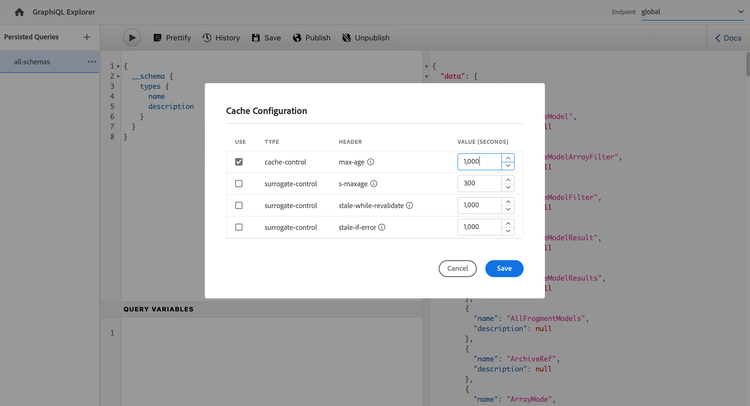 Persisted Query HTTP Cache Header Settings