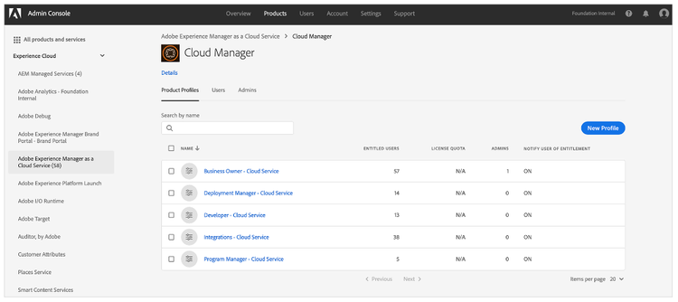 Product profiles in the Admin Console